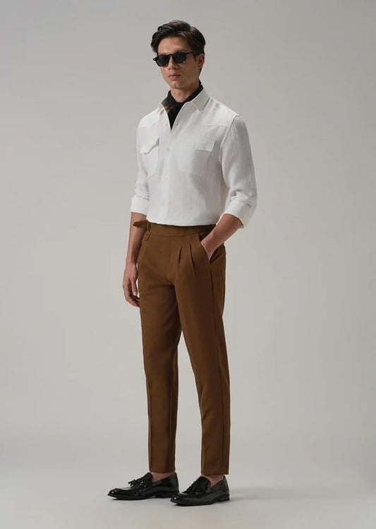 "Terracotta Regent" High-Waist Trousers